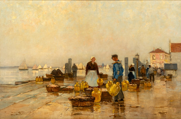 ALEXANDER RAU (1878-1944). Holländsk marknad vid hamnen. Konst - Måleri ...