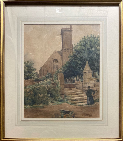 J. R. TAYLOR. AKVARELL AV EN KYRKA. Konst - Måleri - Auctionet