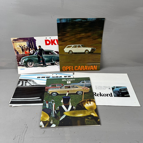 OPEL, VOKSWAGEN, DKW, broschyrer och häften, parti, ca 1950-1970-tal.