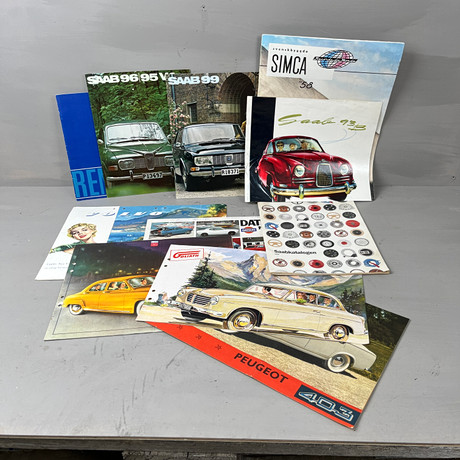 SAAB, VOLVO, SIMCA, RENAULT, broschyrer och häften, parti, ca 1950-1970-tal.