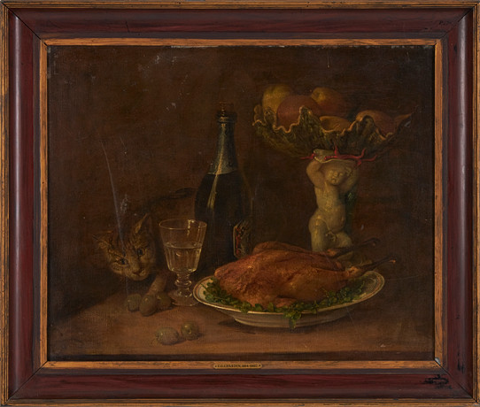 GABRIELGERVAIS CHARDIN (18141907). Stillleben mit Katze und Essen