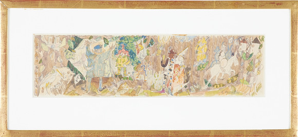 LARS FLORÉN. Fairy tale motif with figural scenes, watercolour, signed ...