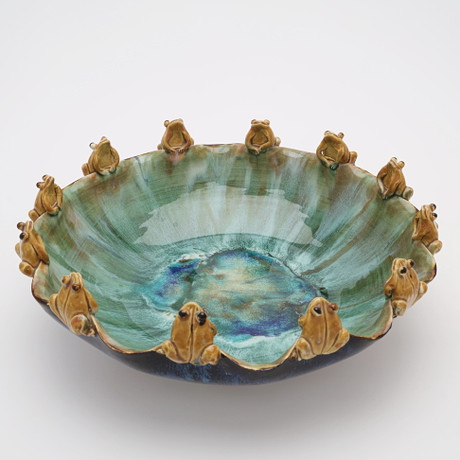 Hand-Painted Stoneware Frog Shaped Platter