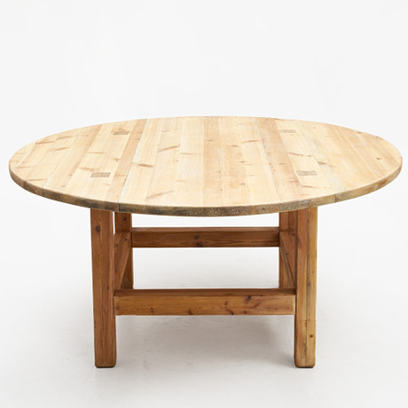 DINING TABLE, pine, round top, leg rack with attached legs, bought at ...