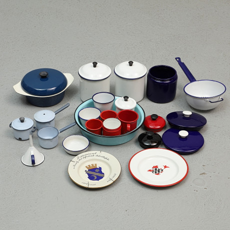 Enamel objects, 24 pieces, enamelled metal, Kockums, 20th century ...