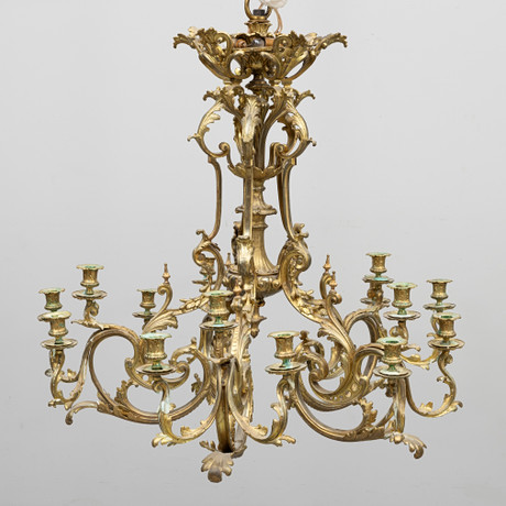 LJUSKRONA, mässing, 5 st ljusarmar, 15 st ljushållare, Louis XV-stil ...