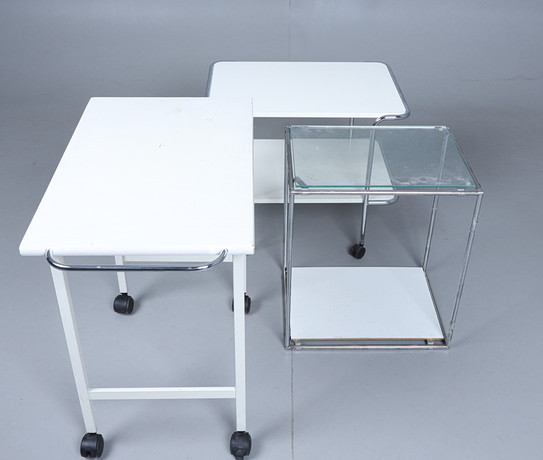 SMALL TABLE. 3 pieces. One with 4 wheels, one with 2 wheels, a table ...