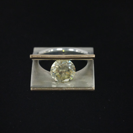 TOMASZ PLODOWSKI. RING, SILVER AND 14K GOLD WITH YELLOW STONE ...