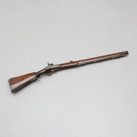 CONVERTED FLINT LOCK RIFLE, lock signed C.R. Schmidt, Copenhagen. 1770s ...