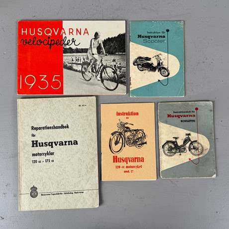 HUSQVARNA, broschyrer, 5 st, Huskvarna, 1930/50-tal.