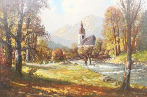 HELMUT KIPS. 'St. Sebastian (Ramsau) ', oil on canvas, signed. Art ...