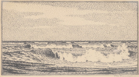 OLOF THUNMAN. Sea waves at beach, ink drawing, signed. Art - Drawings ...