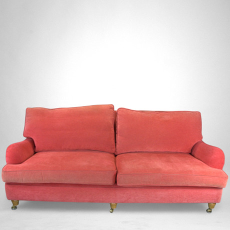 SOFA, 2-seater, Howard style, upholstered in raspberry red woven fabric ...