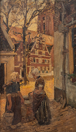 PAUL RINK (1861-1903). Dutch street scene with two girls. Art ...