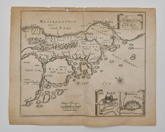 17th century Map: Norwegiae Pars, Inland county. southern Bohuslän ...