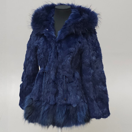 RABBIT JACKET IN DARK BLUE COMBINED HOOD AND HEM IN FOX. Vintage ...