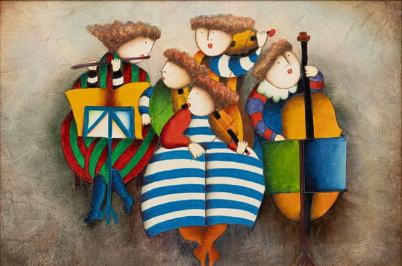 JOYCE ROYBAL (1955-). Oil on canvas, Children's Orchestra, signed. Art ...