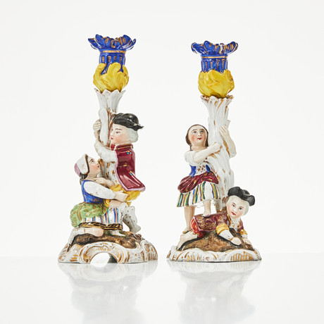 A pair of late 19th century porcelain candlesticks, neo-rococo ...