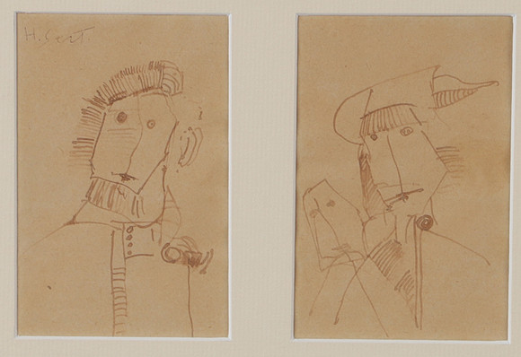 HENRI SERT. Portrait, 2 drawings in a frame, signed H. Sert. Art ...