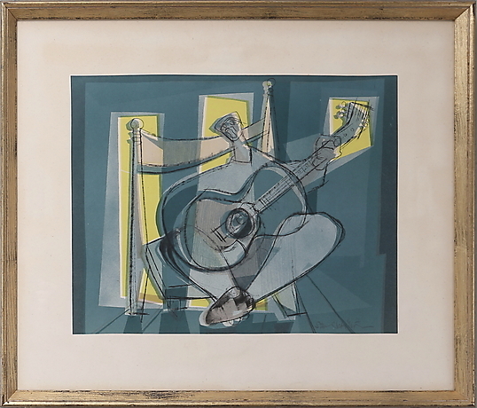 STURE WIKSTRÖM. Guitar player, graphic sheet, signed. Art - Engravings ...