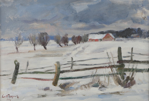 CURT RAGNARTZ. Vinterlandskap med gård, olja på duk, signerad 1944 ...