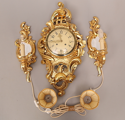 WALL CLOCK / GOLD PENDULUM + WALL FIXTURES, a pair. Clocks & Watches ...
