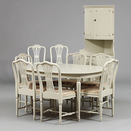 ESSZIMMERMÖBEL, 10 Teile, gustavianischer Stil, 20. Jh.. Möbel