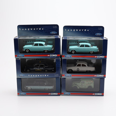 MODELLBILAR, SEX STYCKEN, FORD, CORGI, VANGUARDS, 1:43.