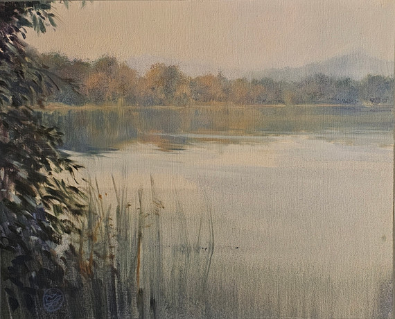 JOAQUÍN TORRENTS LLADÓ (1946-1993). Banyoles lake, oil on canvas