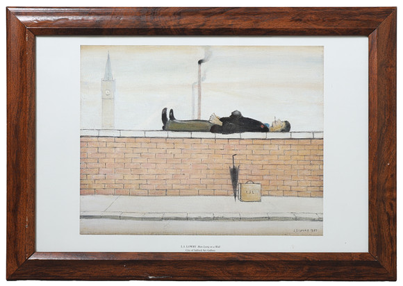 L.S. Lowry Style Framed Canvas Art Print – Man Lying On Wall, Deep Floater Effect, Naive Art, Modern Reproduction