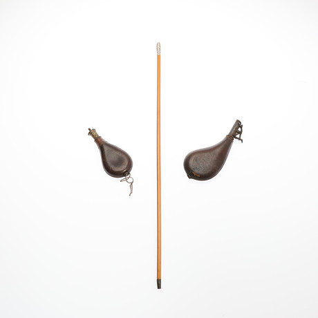 TWO 19TH CENTURY LEATHER SHOT FLASKS. Weapons & Militaria - Other ...