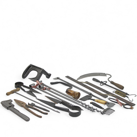 SHEEP SHEARS, SHOEMAKER'S BLADE, DRILLS, SCALES, LIGHTS AND OTHER TOOLS ...