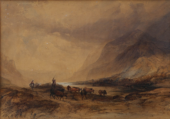 CHARLES BENTLEY, (1806–1854), akvarell, betesdjur i bergslandskap, signerade, daterade 1840.
