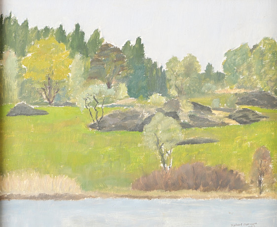 robert-persson-landskap-med-vatten-olja-p-pann-signerad-1953
