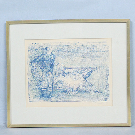 ROBERT PUDLICH (1905 - 1962). 'Man with Goose', litografi, signerad.