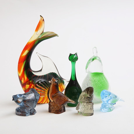 FIGURINES, 7 pcs, glass, WWF, Paul Hoff, Kosta Boda. Glass