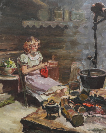 JOHAN BLADH. Oil on canvas Kvinnor i allmogekök, signed, dated 1947 ...