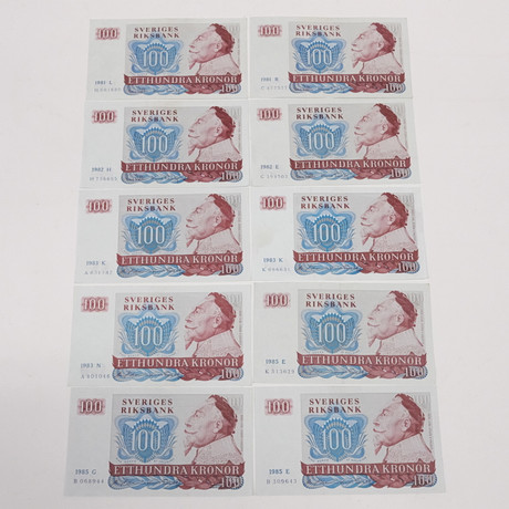 BANKNOTES, 100 SEK, SWEDISH, TEN PIECES. Coins, Medals & Stamps - Other ...
