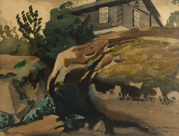 OSKARI PAATELA (FINLAND, 1888–1952). Hus på kulle, signerad och daterad O. Paatela 1925, akvarell. på auktion hos Crafoord Auktioner Stockholm
