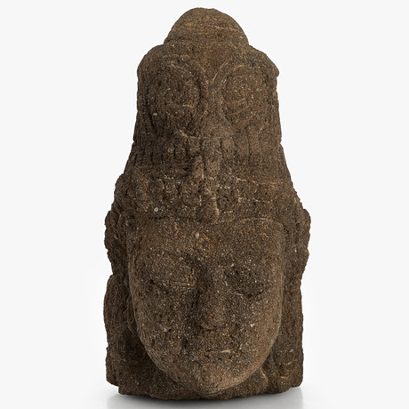 TEMPLE FRAGMENT, lava stone, Java, head of deity, probably Majapahit ...