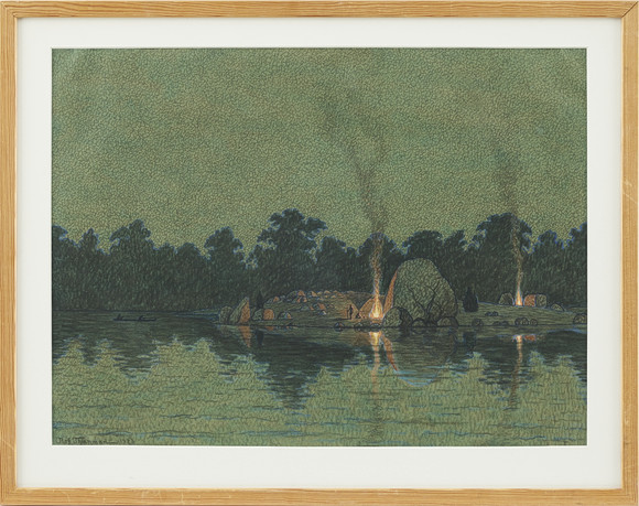 OLOF THUNMAN (1879-1944). Eldar i natten. Konst - Måleri - Auctionet