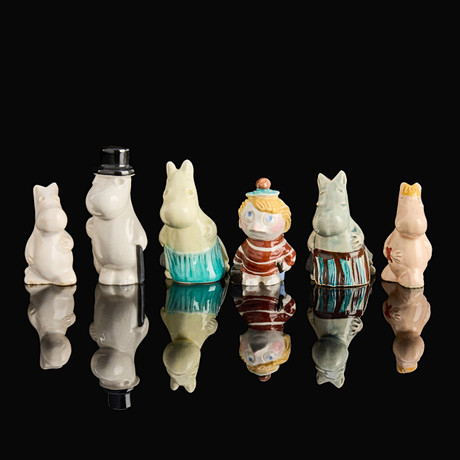 A set of seven Moomin figurines, Leo Tykkläinen/Bo Fajans