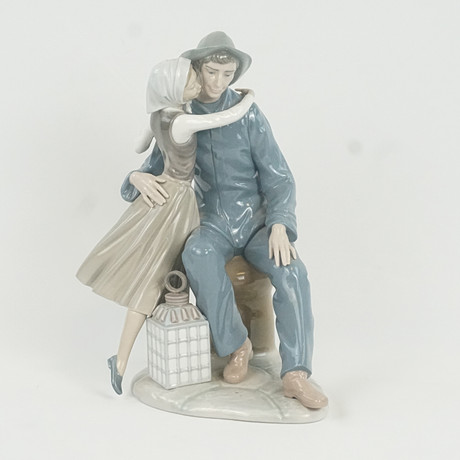 FIGURIN, porslin, man i sydväst och flicka, Lladro, Spanien.