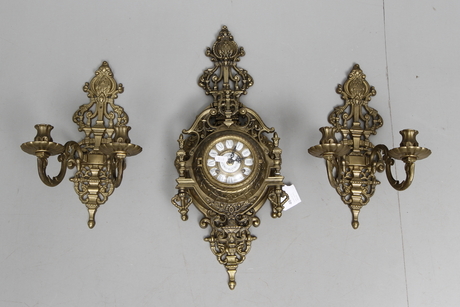 GARNITYR, 3 delar, mässing, 1900-tal.