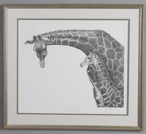 GARY HODGES (B. 1954-). RETICULATED GIRAFFE WITH YOUNG. Art ...
