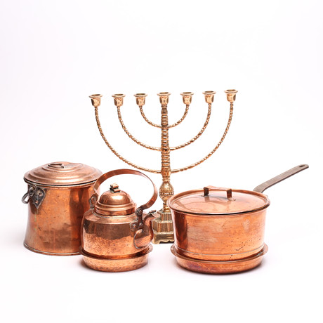 A pair of copper objects and MALM, 4 pieces, 18th/20th century. Silver ...