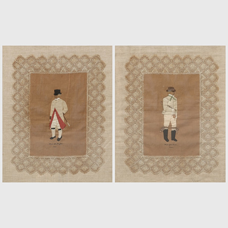 Two tableau pictures in frames with men's portraits. (Man from Wingåker ...