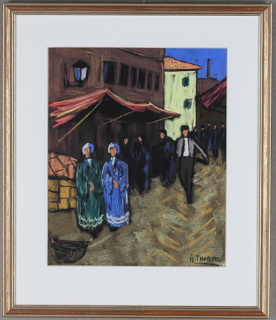 SVEN LJUNGBERG. Colour woodcut, street scene, signed, numbered 72