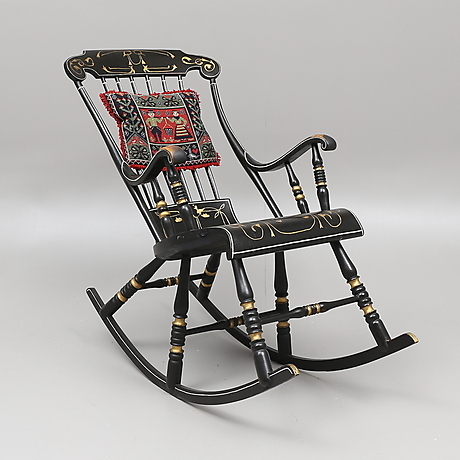 ROCKING CHAIR with embroidered cushion, 19th century. Furniture ...