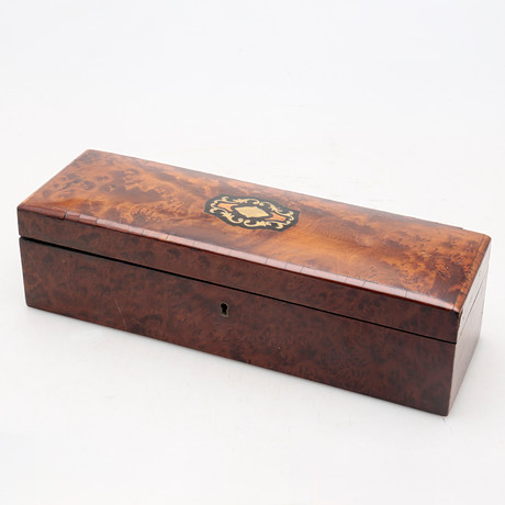 Victorian root wood box with metal marquetry, early 20th Century ...